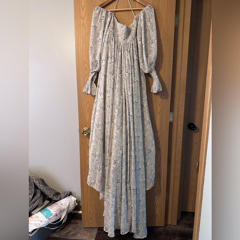 Worth Collective Delilah Maxi Dress with Train in Grey/Blue - Bump Friendly - Picture 13 of 16